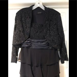 Holiday Party Navy Evening Gown with Crop Jacket